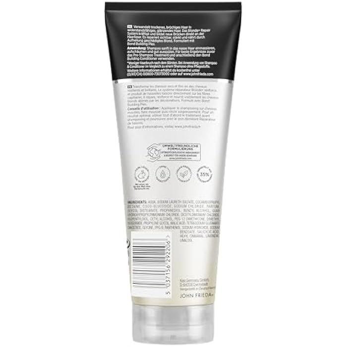 John Frieda Blonde+ Repair System Shampoo - Bond Building - Contents: 250 ml - For Damaged Hair by Lightening - With Bond Building Plex - Image 2